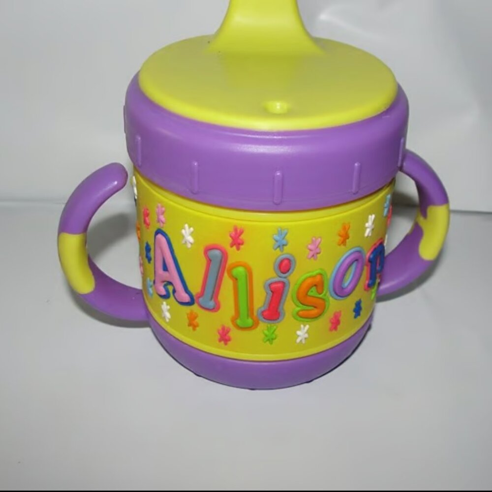Allison personalized Colorful Kids Sippy Cup Purple And Yellow